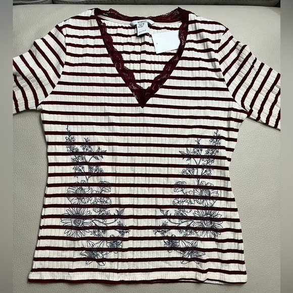 Desigual Women’s Floral Lace Striped Fine Knit Sweater -Made in Portugal- XL - Picture 5 of 13